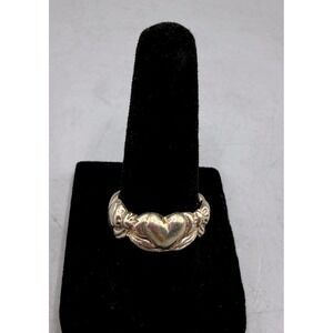 Sterling Silver 925 Heart and Bow Band Ring Size 7.25 Romantic Jewelry